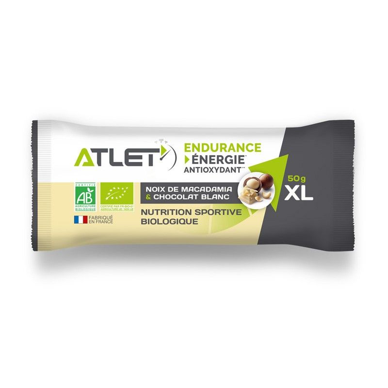 Barre énergétique bio saveur Noix de Macadamia / Chocolat Blanc - 50g Barre énergétique bio saveur Noix de Macadamia / Chocolat Blanc - 50g
