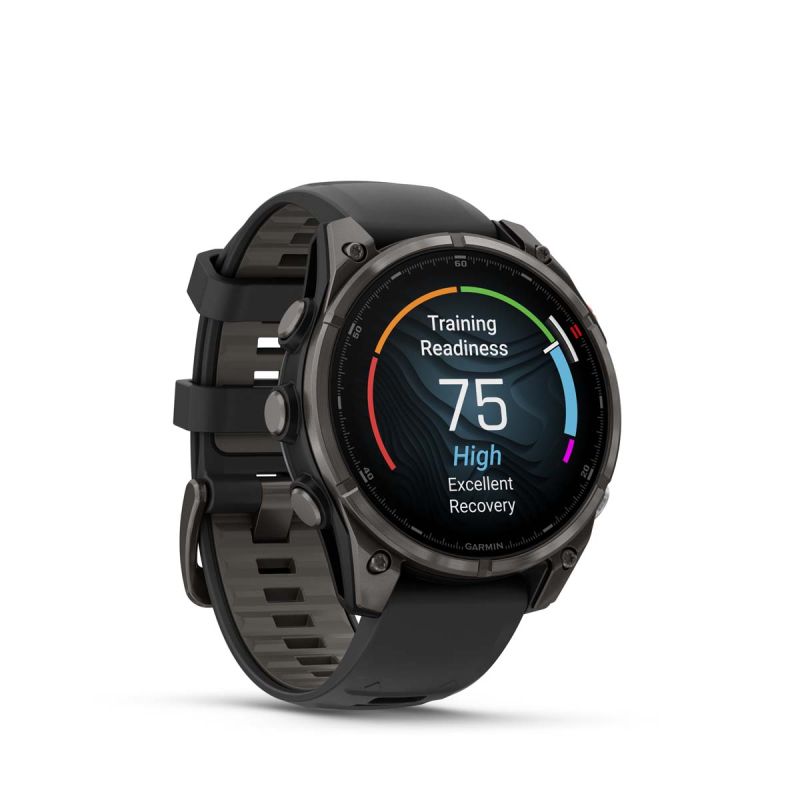 Fēnix 8 Pro Montre connectée GPS Outdoor - 47 mm, AMOLED Sapphire - Titane Carbon Gray DLC avec bracelet en silicone noir/gris g