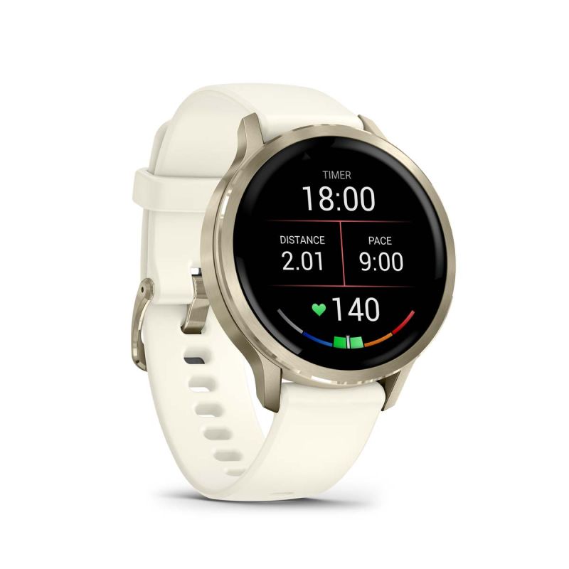 Venu 4 Montre connectée forme & santé - 41 mm - Lunar Gold avec bracelet en silicone ivoire