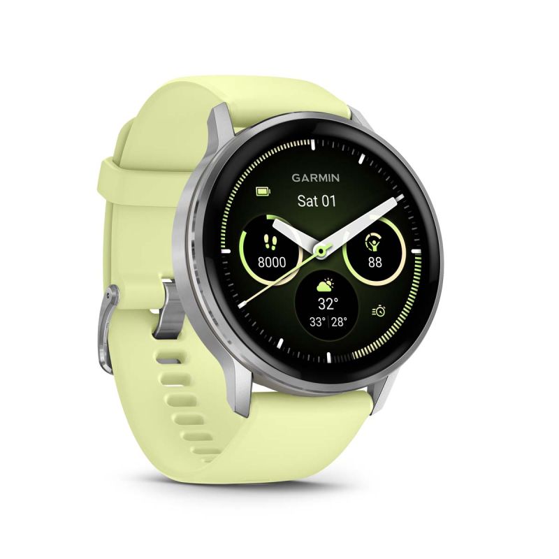 Venu 4 Montre connectée forme & santé - 45 mm - Silver avec bracelet en silicone jaune citron