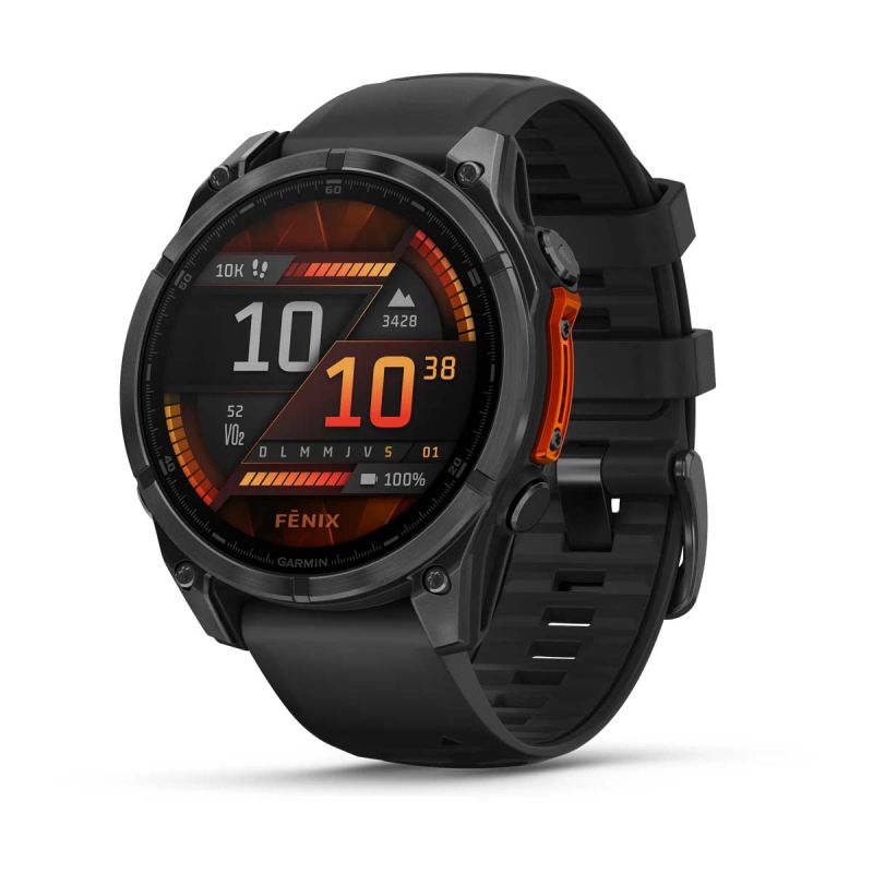Fēnix 8 Montre connectée GPS Outdoor - 47 mm, AMOLED Sapphire - Acier Gray avec bracelet en silicone noir Fēnix 8 Montre connectée GPS Outdoor - 47 mm, AMOLED Sapphire - Acier Gray avec bracelet en silicone noir