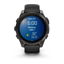 Fēnix 8 Montre connectée GPS Outdoor - 47 mm, AMOLED Sapphire - Titane Carbon Gray DLC avec bracelet en silicone noir/gris galet