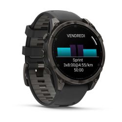 Fēnix 8 Montre connectée GPS Outdoor - 47 mm, AMOLED Sapphire - Titane Carbon Gray DLC avec bracelet en silicone noir/gris galet