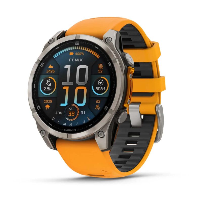 Fēnix 8 Montre connectée GPS Outdoor - 47 mm, AMOLED Sapphire - Titanium avec bracelet en silicone orange/graphite